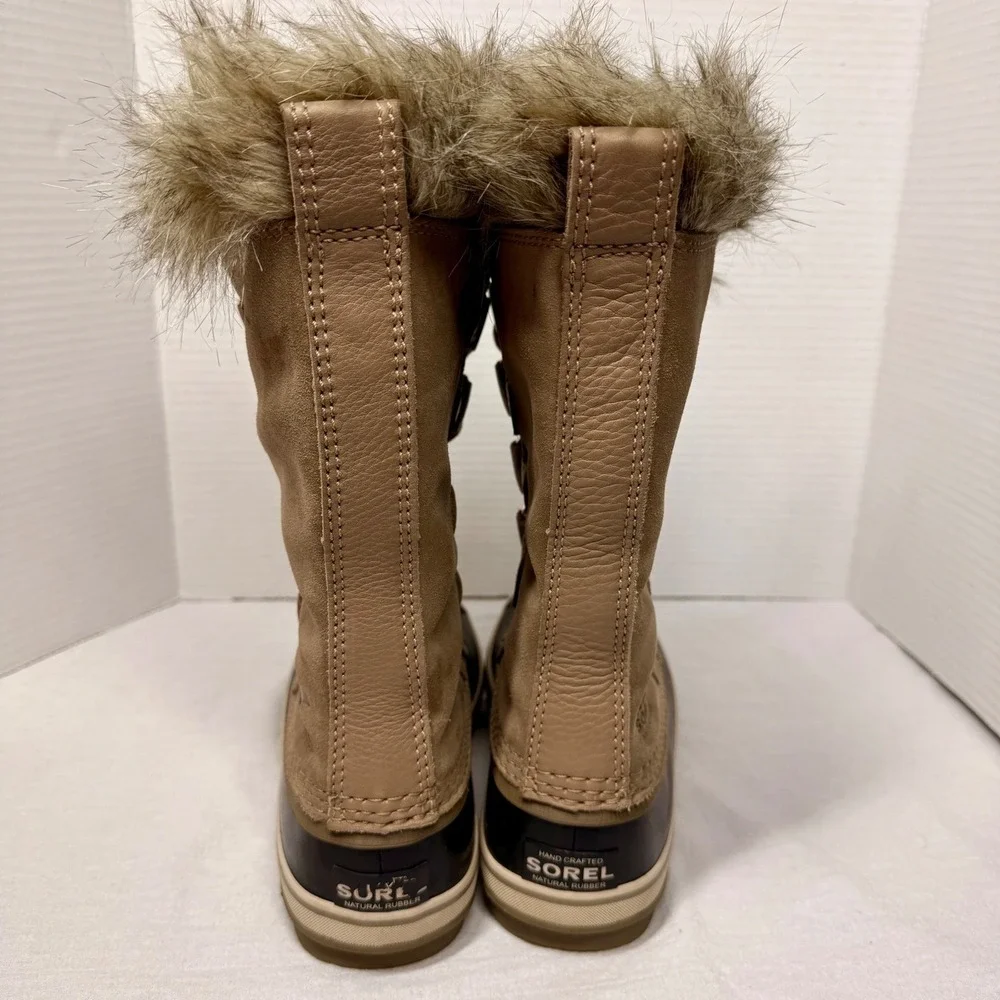 Sorel Joan of Arctic Boots Women 6.5 Waterproof Snow Faux Fur Camel Navy NL3481